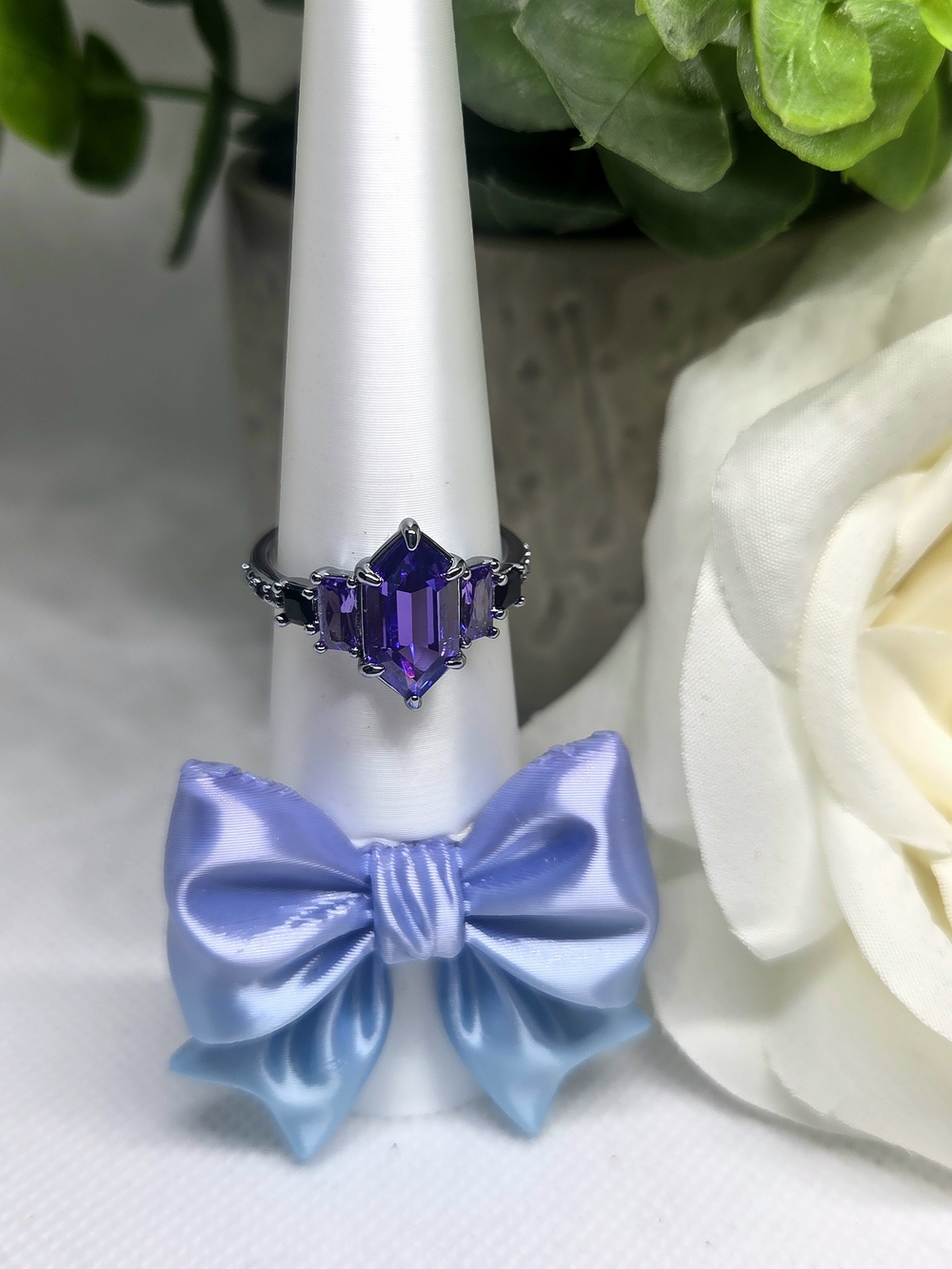 BP Amethyst CZ Emerald-Cut Ring On Hematite Plating